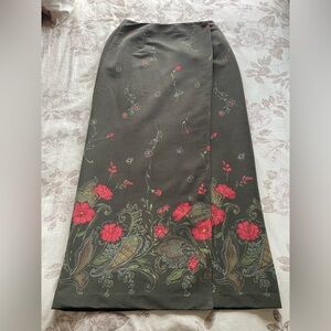Hunt Club Vintage Green Floral Wrap Maxi Skirt 6 Equestrian Old Money Preppy